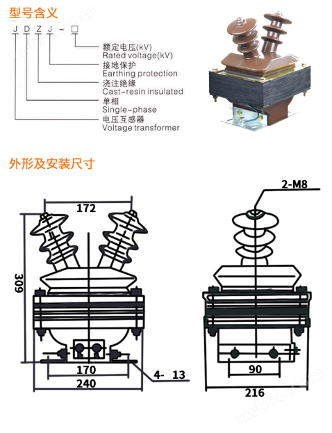 三相电压互感器 10KV干式户内高压互感器(图1)